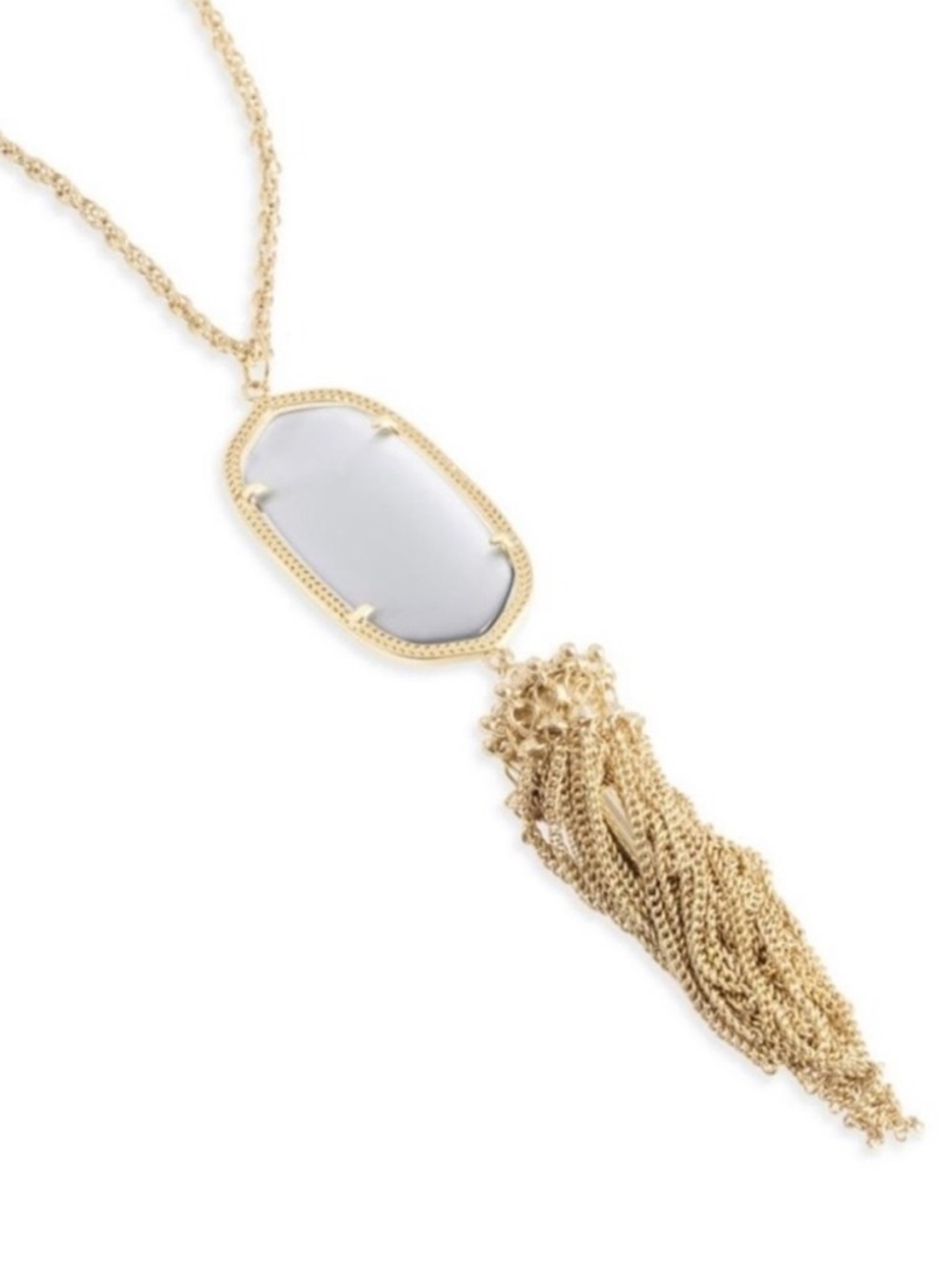 Kendra Scott Rayne Slate Cat’s Eye Pendant Long Gold Fringe Necklace